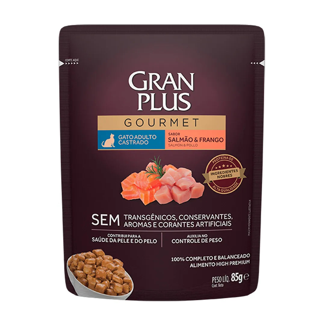 Gran Plus Gourmet Gato Adulto Castrado Salmon y Pollo Pouch 85g