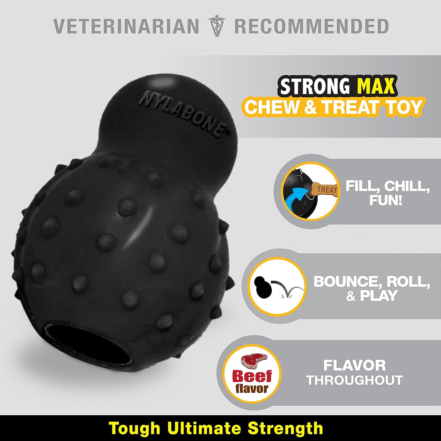 Nylabone Rubber Strong Max Chew - Juguete rellenable sabor a carne para perros
