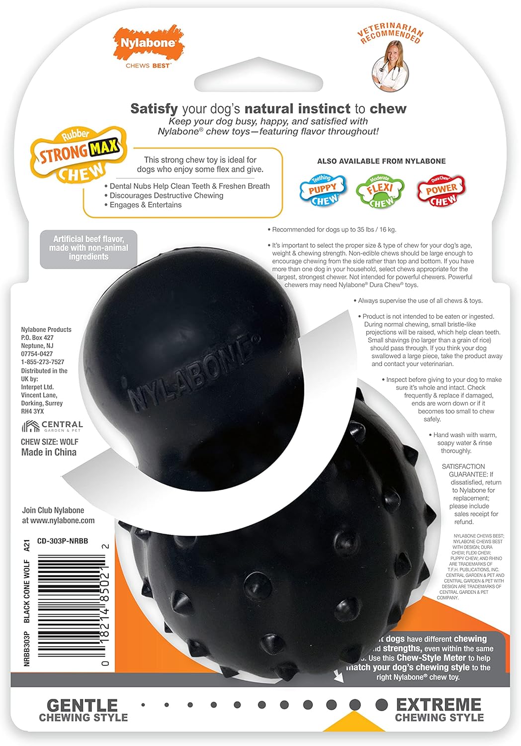 Nylabone Rubber Strong Max Chew - Juguete rellenable sabor a carne para perros