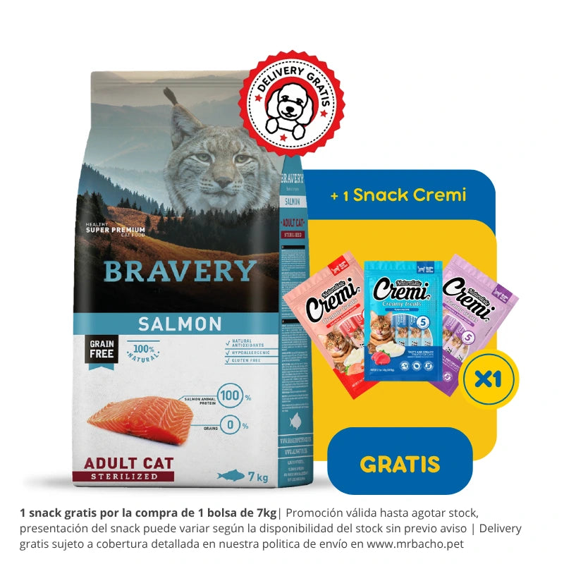 Bravery Grain-Free Adult Cat Sterilized Salmón
