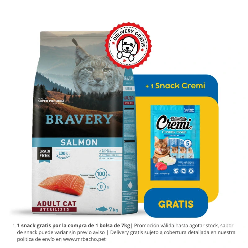 Bravery Grain-Free Adult Cat Sterilized Salmón