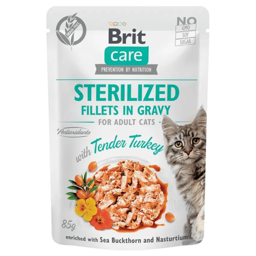 Brit Care Cat Grain-Free Fillets in Gravy with Tender Turkey – Sterilized Cats