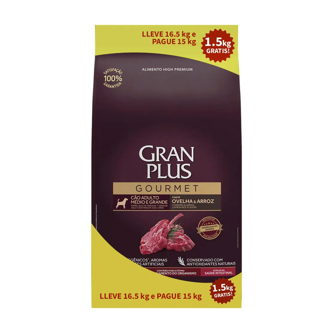 Gran Plus Gourmet Perro Adulto Raza Mediana y Grande Cordero y Arroz