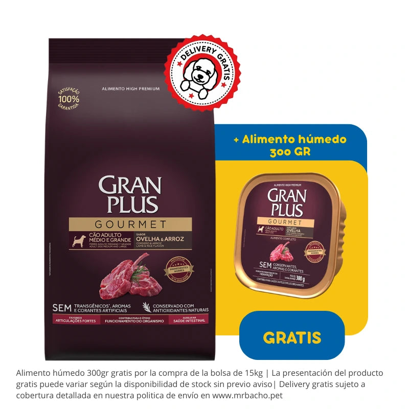 Gran Plus Gourmet Perro Adulto Raza Mediana y Grande Cordero y Arroz