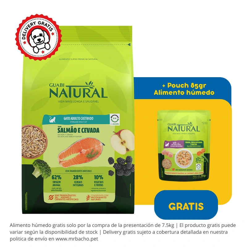 Guabi Natural Gato Adulto Castrado Salmón y Cebada