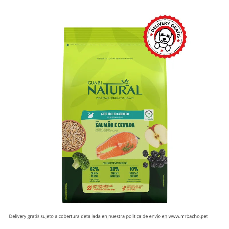 Guabi Natural Gato Adulto Castrado Salmón y Cebada
