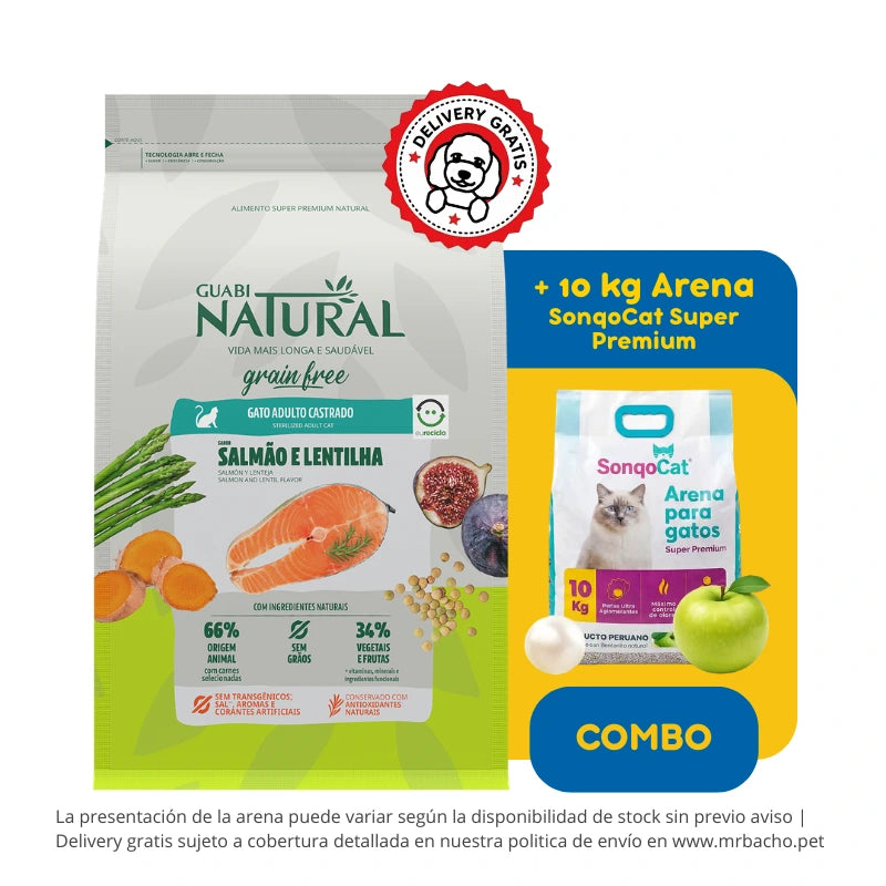 Guabi Natural Grain-Free Gato Adulto Castrado Salmón y Lentejas