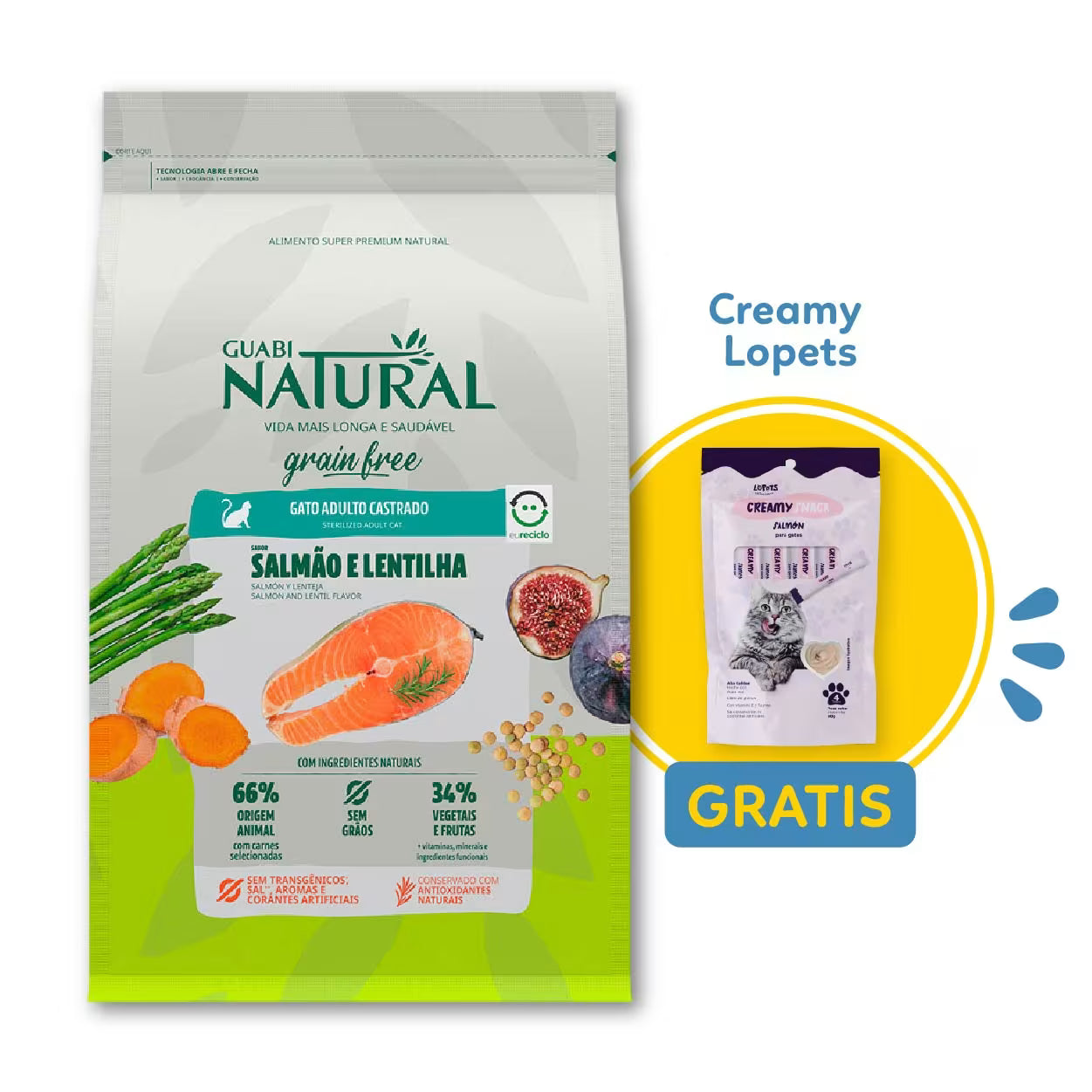Guabi Natural Grain-Free Gato Adulto Castrado Salmón y Lentejas