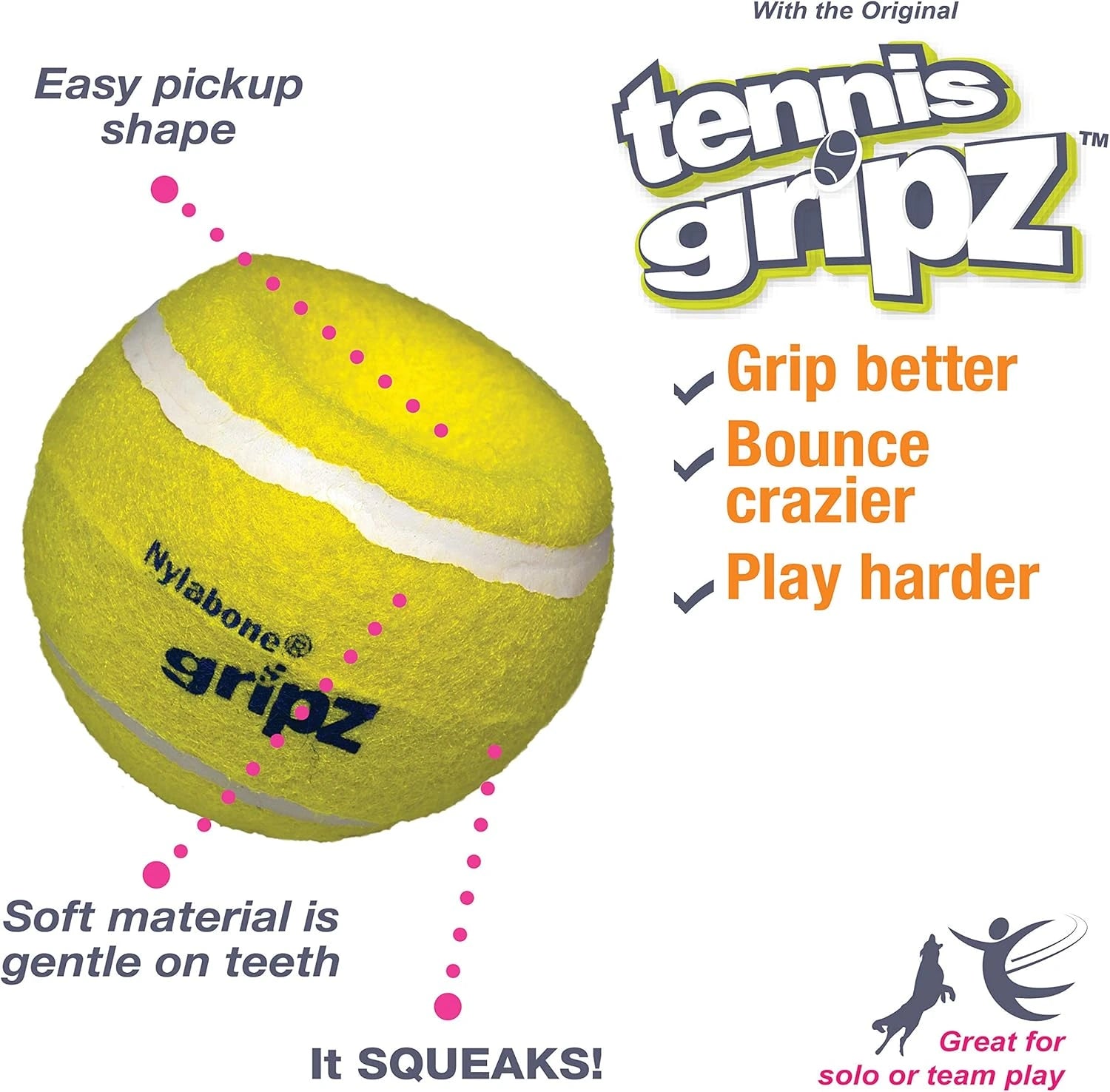Nylabone Power Play Tennis Gripz - Pelota de tenis para perros