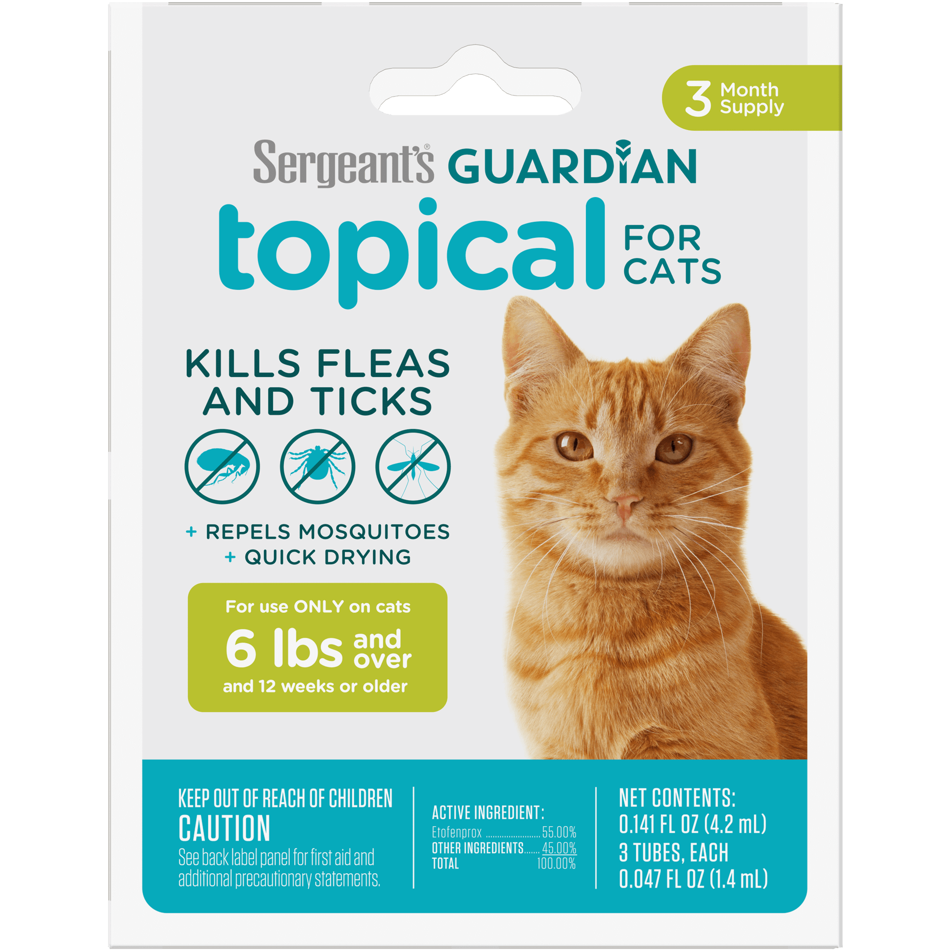 Sergeant’s Guardian Topical - Pipeta para gatos de 2.72kg a más (3 und)