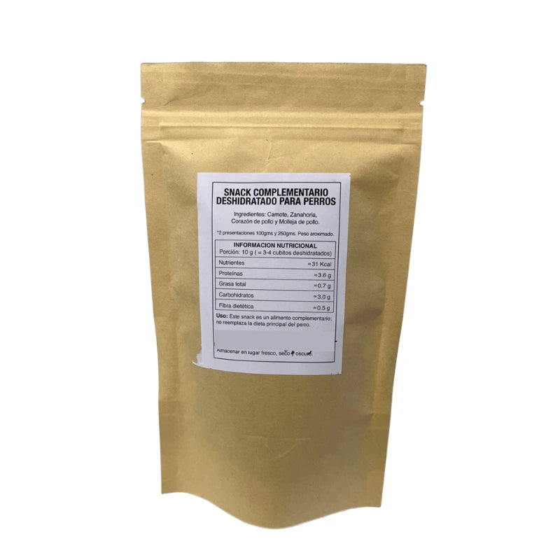 Snackdog Snack Deshidratado de Camote, Zanahorias, Corazón y Molleja de pollo para perros