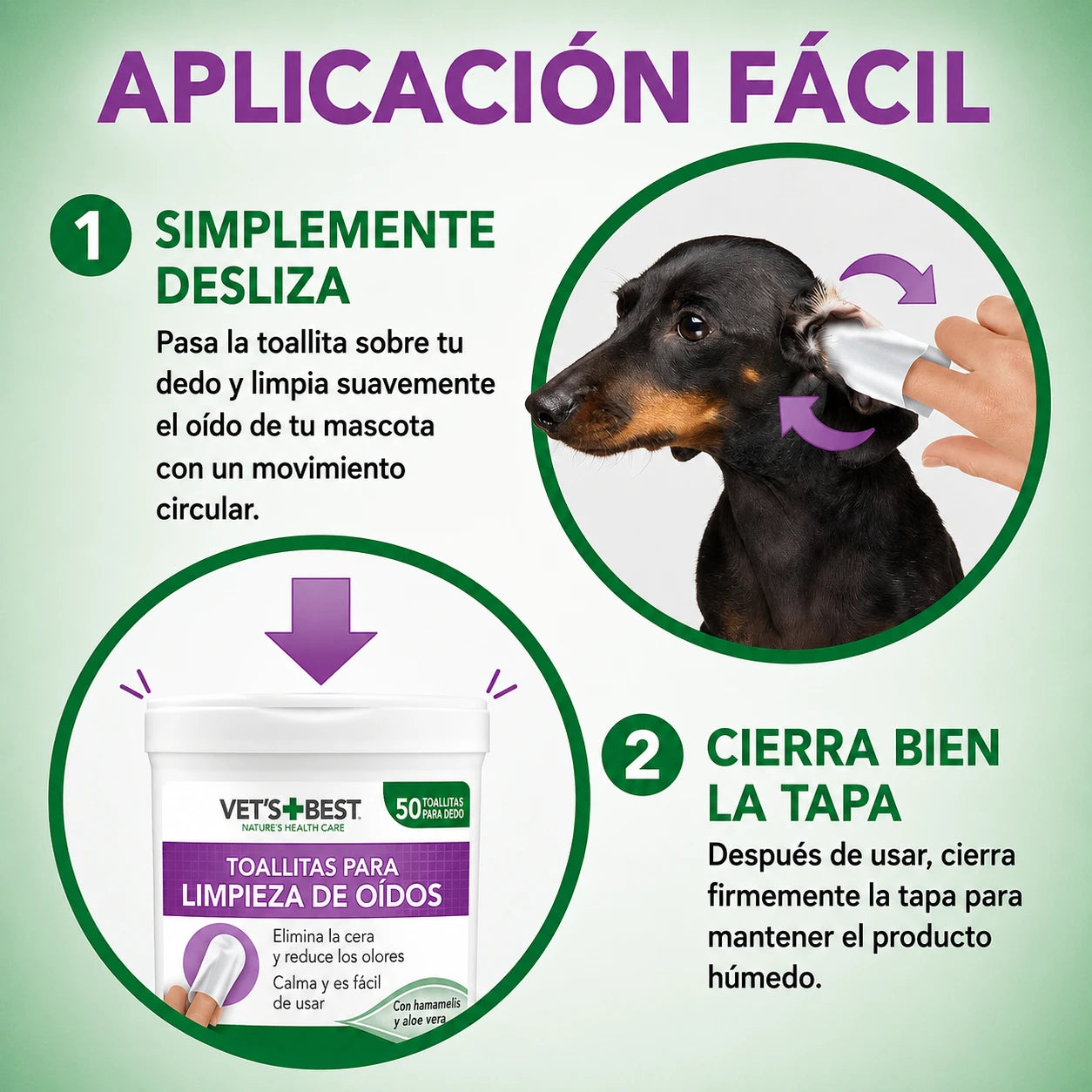 Vet's Best Clean Ear Finger Pads - Toallitas dactilares de Limpieza de oído para Perros