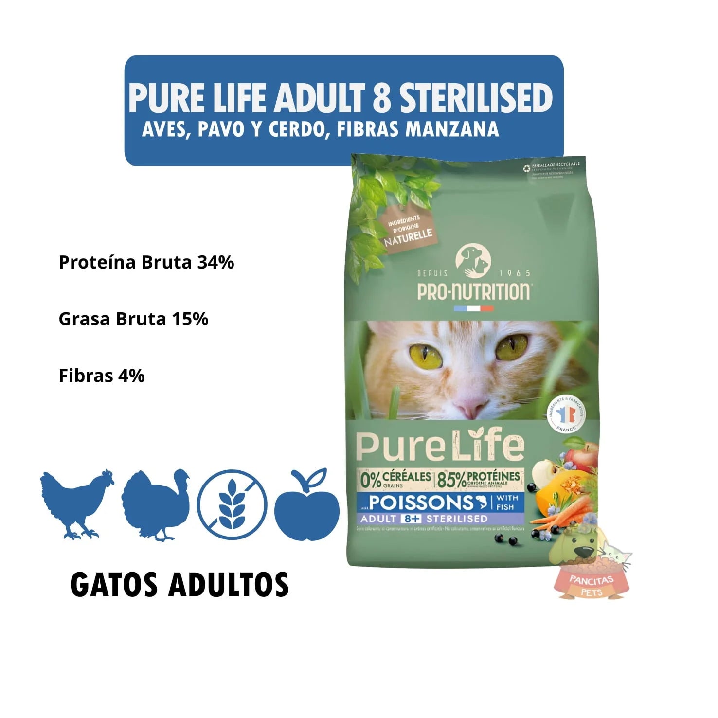 Pure Life Grain-Free Gatos Senior Esterilizados 8+ Pescados